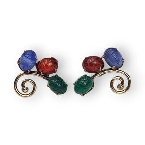 Vintage Earrings with Blue, Red, and Green Scarab Cabochons by Vintage